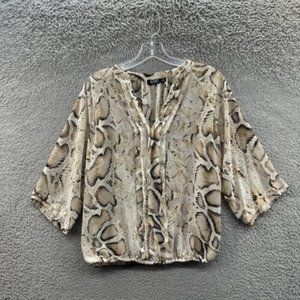 a.n.a Petite Blouse Women's Petite Small Beige & White Snake Skin Print Blouse